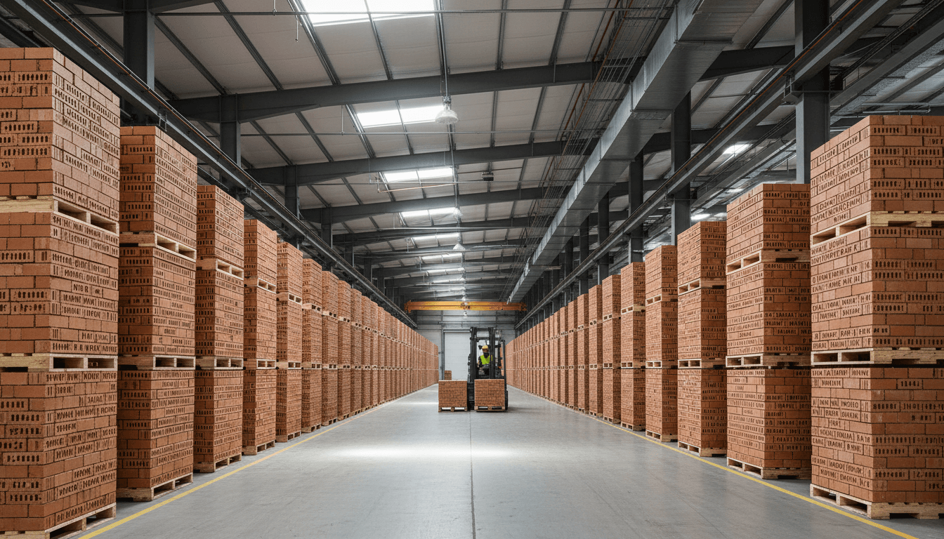 Brick Exchange Company logistics - stacked brick pallets on artic lorry at distribution facility
