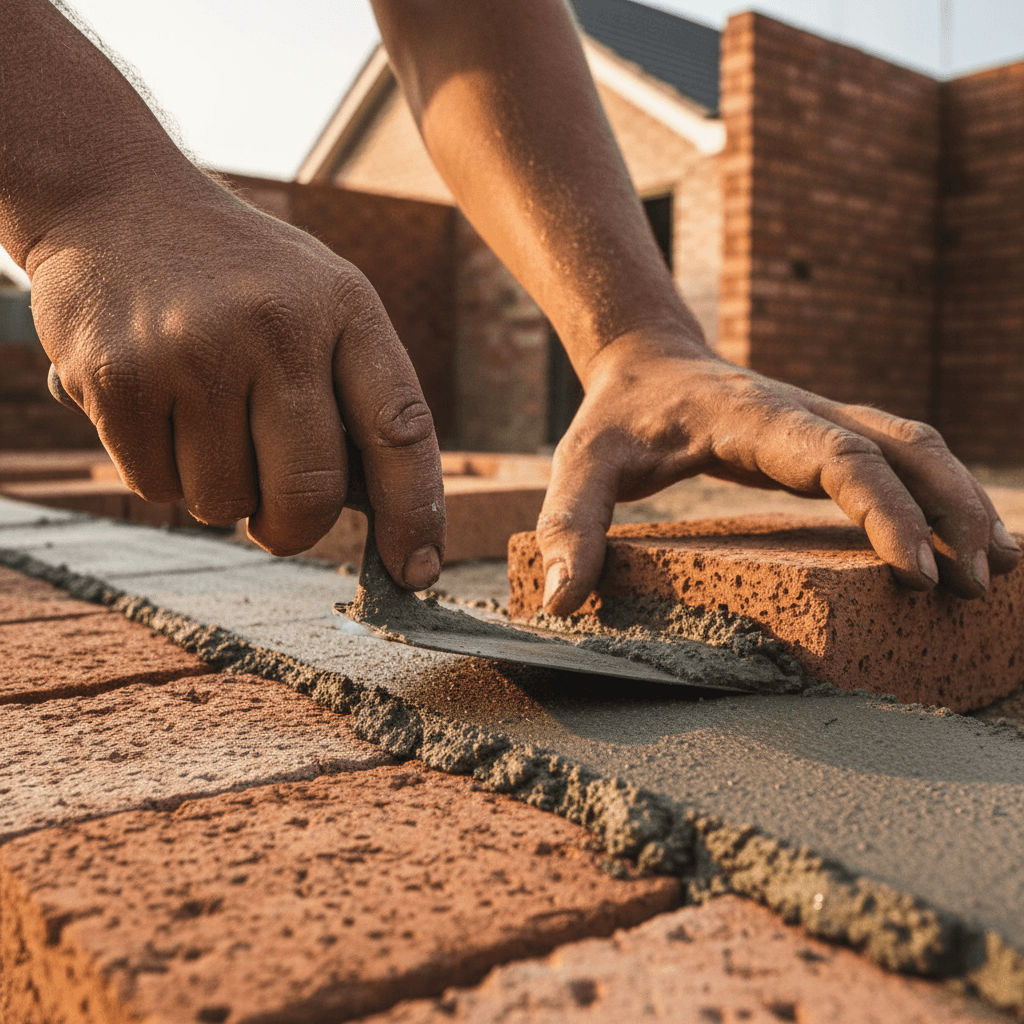 High-quality reused bricks in a completed masonry project